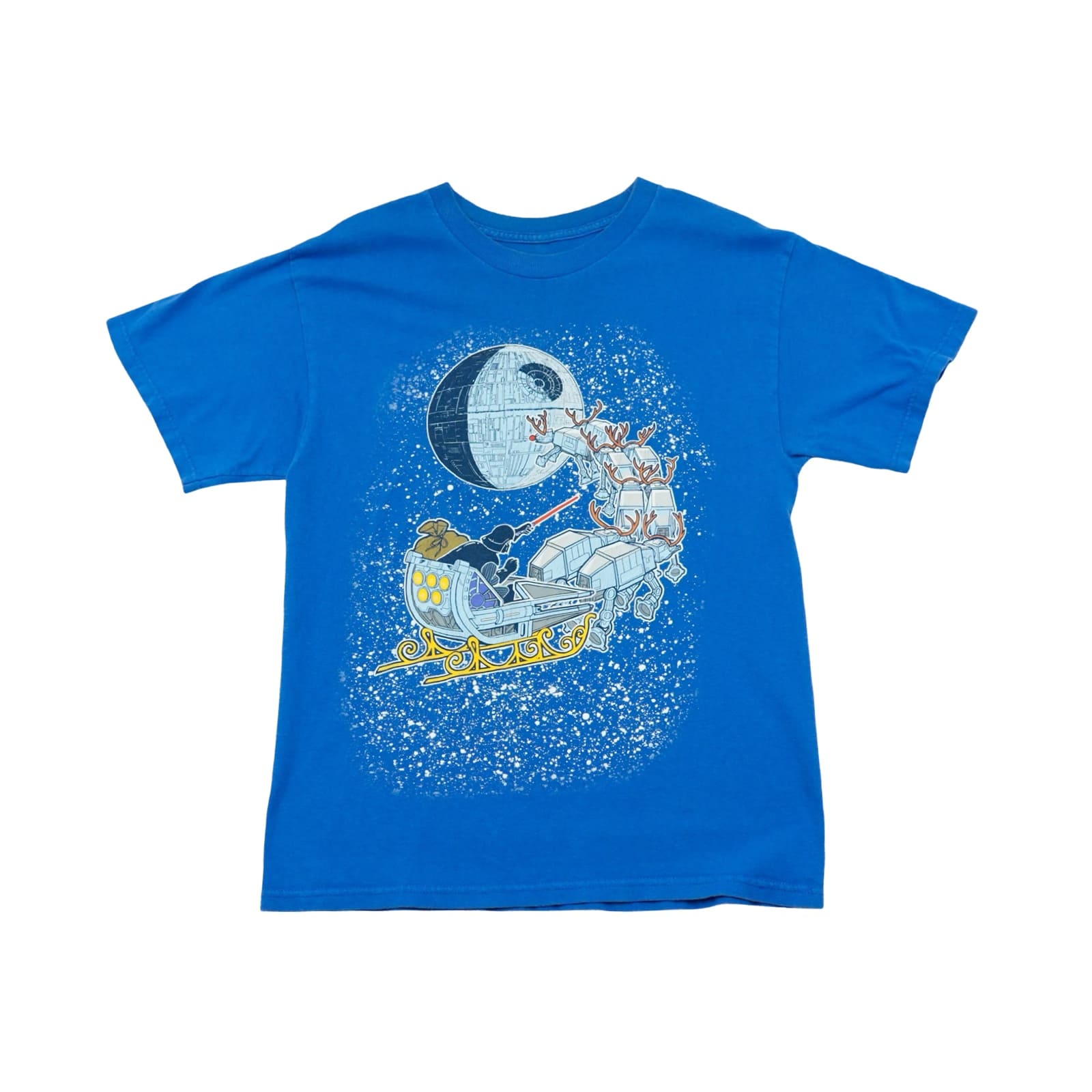 Pánské modré tričko značky Star Wars s kráktým rukávem a potiskem na přední straně.. Star Wars Christmas Blue T-Shirt