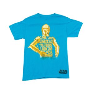 Pánské modré tričko značky Hanes / Star Wars s krátkým rukávem a potiskem Droid na přední straně.. Star Wars Droid Blue T-Shirt