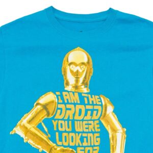 Pánské modré tričko značky Hanes / Star Wars s krátkým rukávem a potiskem Droid na přední straně.. Star Wars Droid Blue T-Shirt