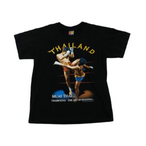 Pánské černé vintage tričko značky JoliGolf s krátkým rukávem a potiskem Thailand Muay Thai na přední straně.. Thailand Muay Thai Box Black T-Shirt