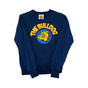 Pánské modré tričko značky The Bulldog Amsterdam s dlouhým rukávem a potiskem na přední straně.. The Bulldog Amsterdam Dark Blue Crewneck