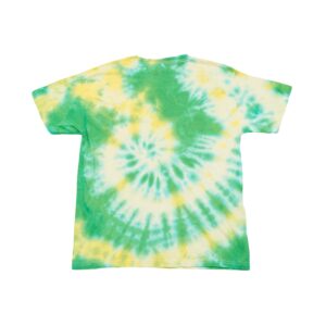 Pánské zeleno žluté batikované tričko značky Fruit of the Loom s krátkým rukávem.. Tie-Dye Green Yellow Spiral T-Shirt