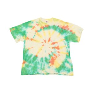 Pánské zeleno žluté batikované tričko značky Fruit of the Loom s krátkým rukávem.. Tie-Dye Green Yellow T-Shirt