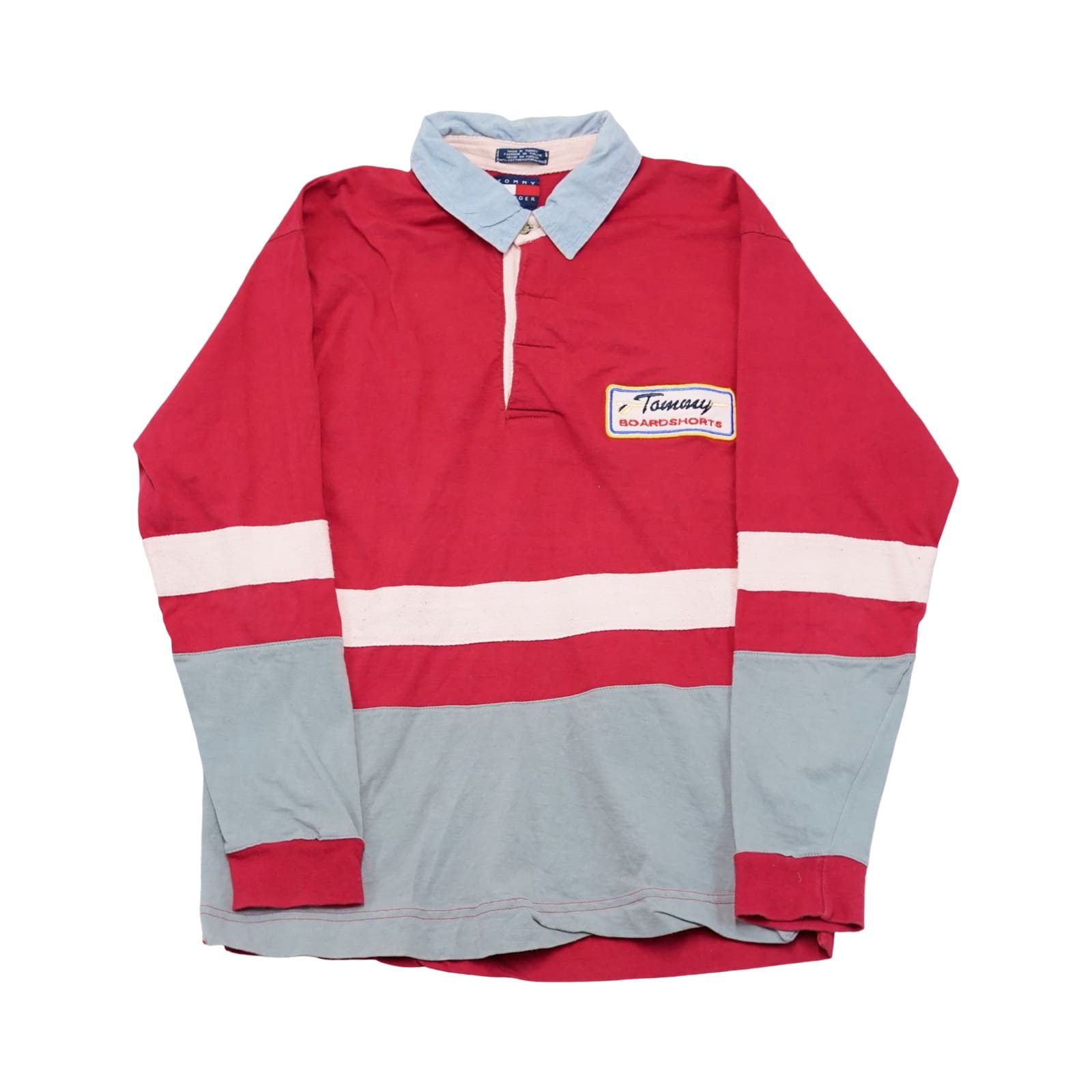 Pánské červené vintage polo tričko značky Tommy Hilfiger s dlouhým rukávem a našivkou z obou stran.. Tommy Hilfiger Surfwear Red Polo Shirt