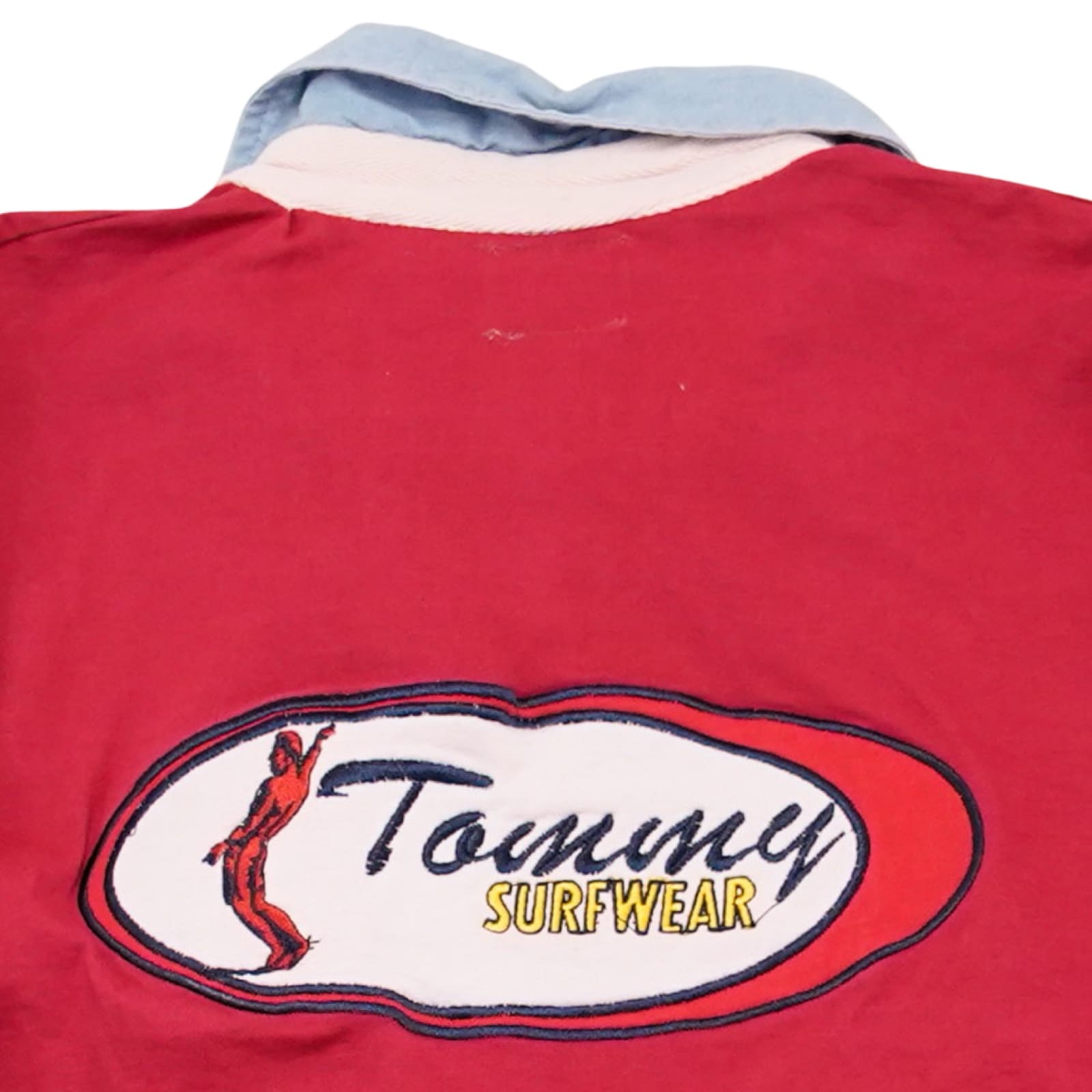 Pánské červené vintage polo tričko značky Tommy Hilfiger s dlouhým rukávem a našivkou z obou stran.. Tommy Hilfiger Surfwear Red Polo Shirt