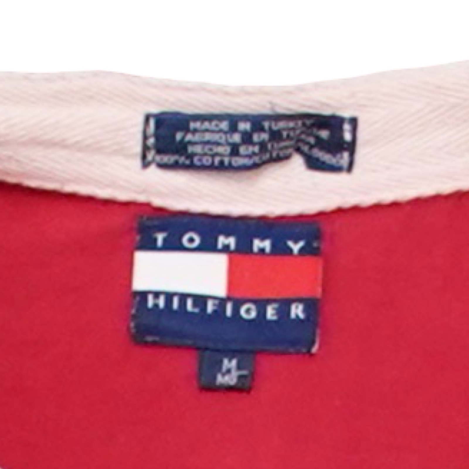 Pánské červené vintage polo tričko značky Tommy Hilfiger s dlouhým rukávem a našivkou z obou stran.. Tommy Hilfiger Surfwear Red Polo Shirt