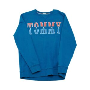 Pánský modrý crewneck značky Tommy Hilfiger s potiskem na přední straně.. Tommy Jeans Blue Crewwneck