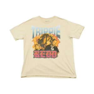 Pánské béžové vintage tričko s krátkým rukávem a potiskem Trippie Redd na přední straně Beige T-Shirt
