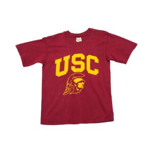 Pánské červené vintage tričko s krátkým rukávem a motivem amerického univerzitního fotbalového NCAA týmu USC Trojans - University of Southern California Red Vintage T-Shirt