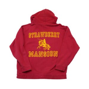 Pánská červená mikina s kapucí značky Unwanted s potiskem Strawberry Mansion z obou stran Unwanted Strawberry Mansion Red Hoodie