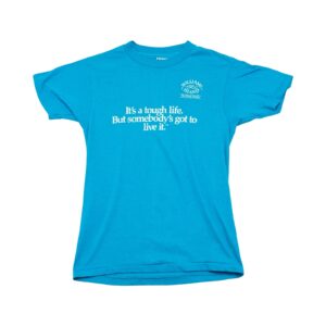 Pánské modré vintage tričko značky Hanes s krátkým rukávem a potiskem Williams Island Tough Life na přední straně Blue T-Shirt