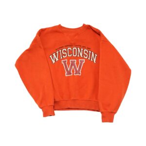 Pánský oranžový crewneck s motivem amerického univerzitního fotbalového týmu Wisconsin Orange Crewneck
