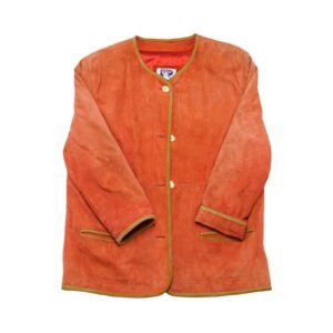 Dámská oranžová vintage bunda značky Yessica s nášivkou na zadní straně Orange Women Leather Jacket
