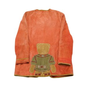 Dámská oranžová vintage bunda značky Yessica s nášivkou na zadní straně Orange Women Leather Jacket