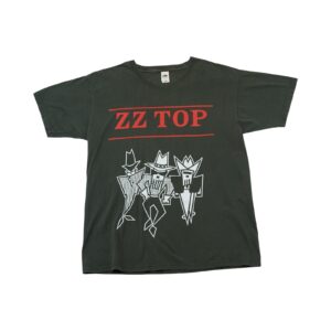 Pánské šedé vintage tričko značky Fruit of the Loom s krátkým rukávem a potiskem ZZ Top z obou stran Grey T-Shirt
