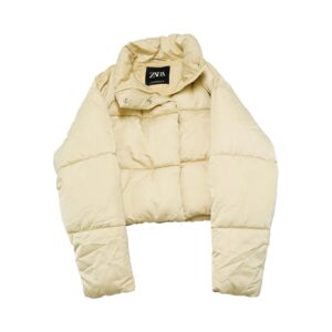 Dámská krémová crop top péřová bunda značky Zara Women Cream Crop Top Puffer Jacket
