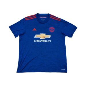 Fotbalový modrý dres značky Adidas s krátkým rukávem a motivem anglického fotbalového týmu Manchester United ze sezóny 2016-2017 Blue Jersey