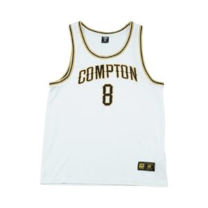 Basketbalový bílý dres značky FSBN s nášivkou Compton na přední straně White Basketball Jersey