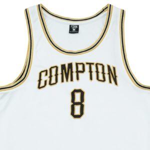 Basketbalový bílý dres značky FSBN s nášivkou Compton na přední straně White Basketball Jersey