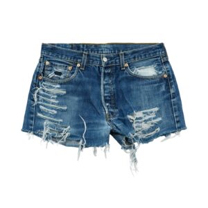 Dámské tmavě modré džínové ripped vintage kraťasy značky Levi's - typ 501 Ripped Blue Shorts