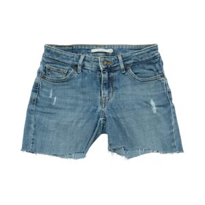 Dámské modré skinny džínové kraťasy značky Levis 711 s nášivkou na zadní straně.. Levis 711 Blue Shorts
