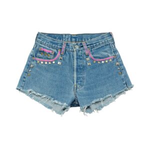 Dámské modré custom vintage džínové kraťasy značky Levis.. Levis Blue Rocks Shorts