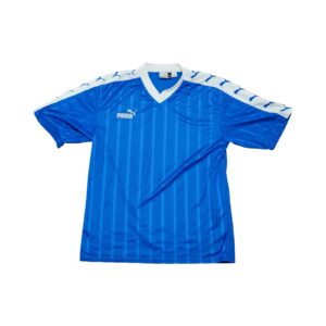 Pánská modrý fotbalový vintage dres značky Puma s krátkým rukávem.. Puma Blue Vintage Jersey