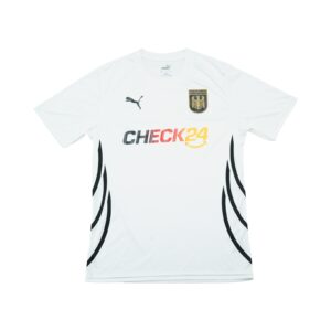 Pánský bílý fotbalový dres značky Puma s krátkým rukávem a potiskem německé fotbalové reprezentace.. Puma Germany White Jersey Pánský bílý fotbalový dres značky Puma s krátkým rukávem a potiskem německé fotbalové reprezentace.. Puma Germany White Jersey